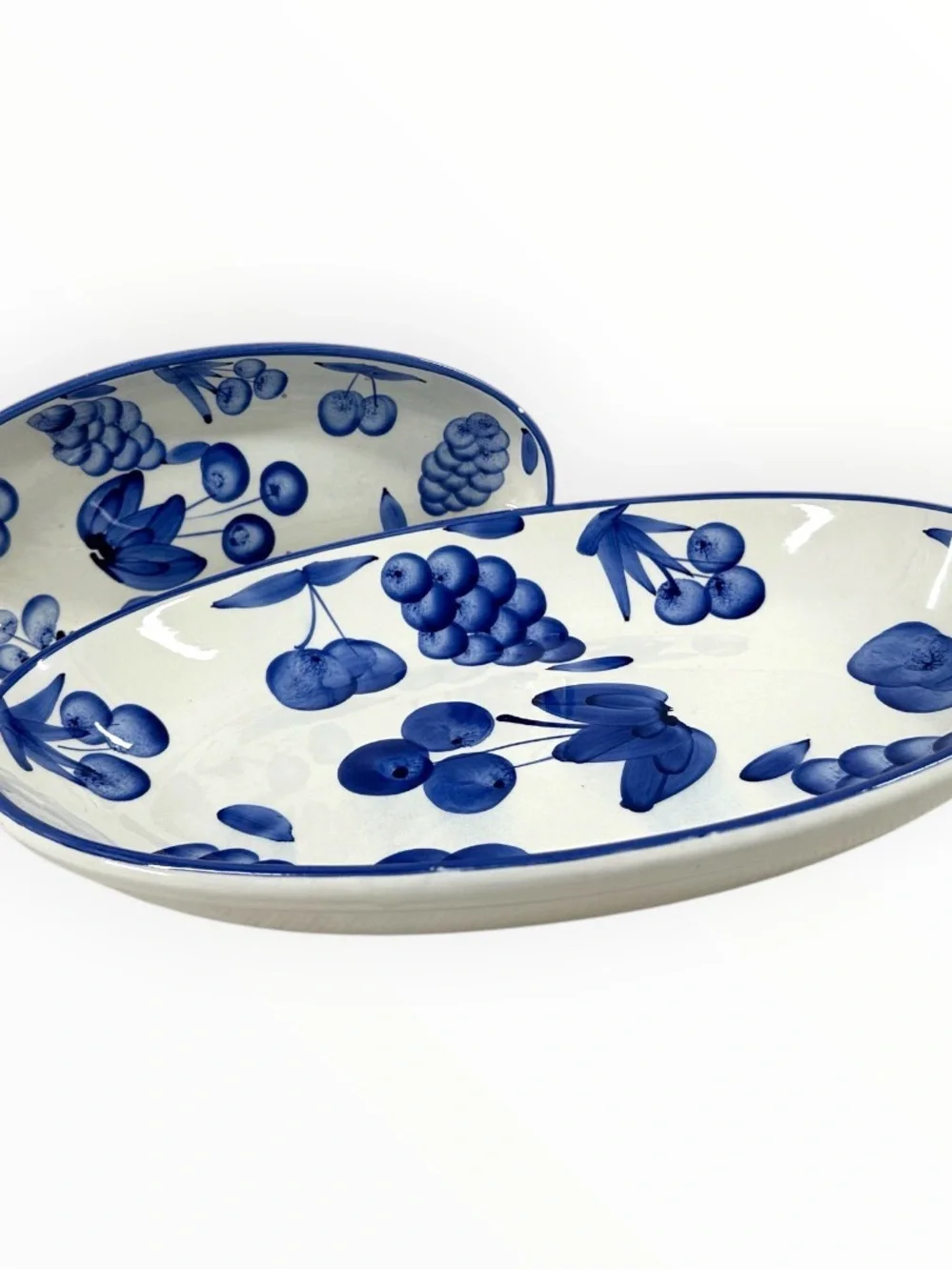 Stoviglieria Italy Blue Fruit Hand Painted Oval Serving Platters Set Of 2 Vtg